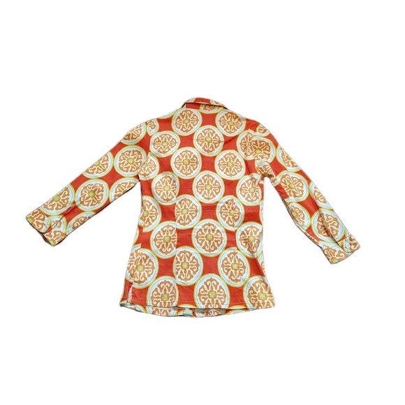 Tizzie Womens 70s Mod Psychedelic Button Shirt Retro Orange Geo Print Top S - Picture 6 of 6